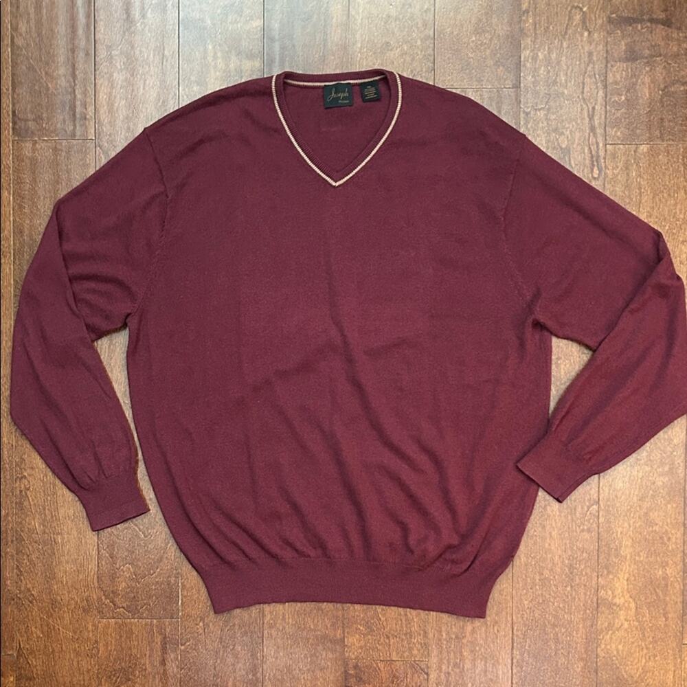 Jos. A. Bank Burgundy V-Neck Sweater, Cotton and Cashmere Blend, Size XXL